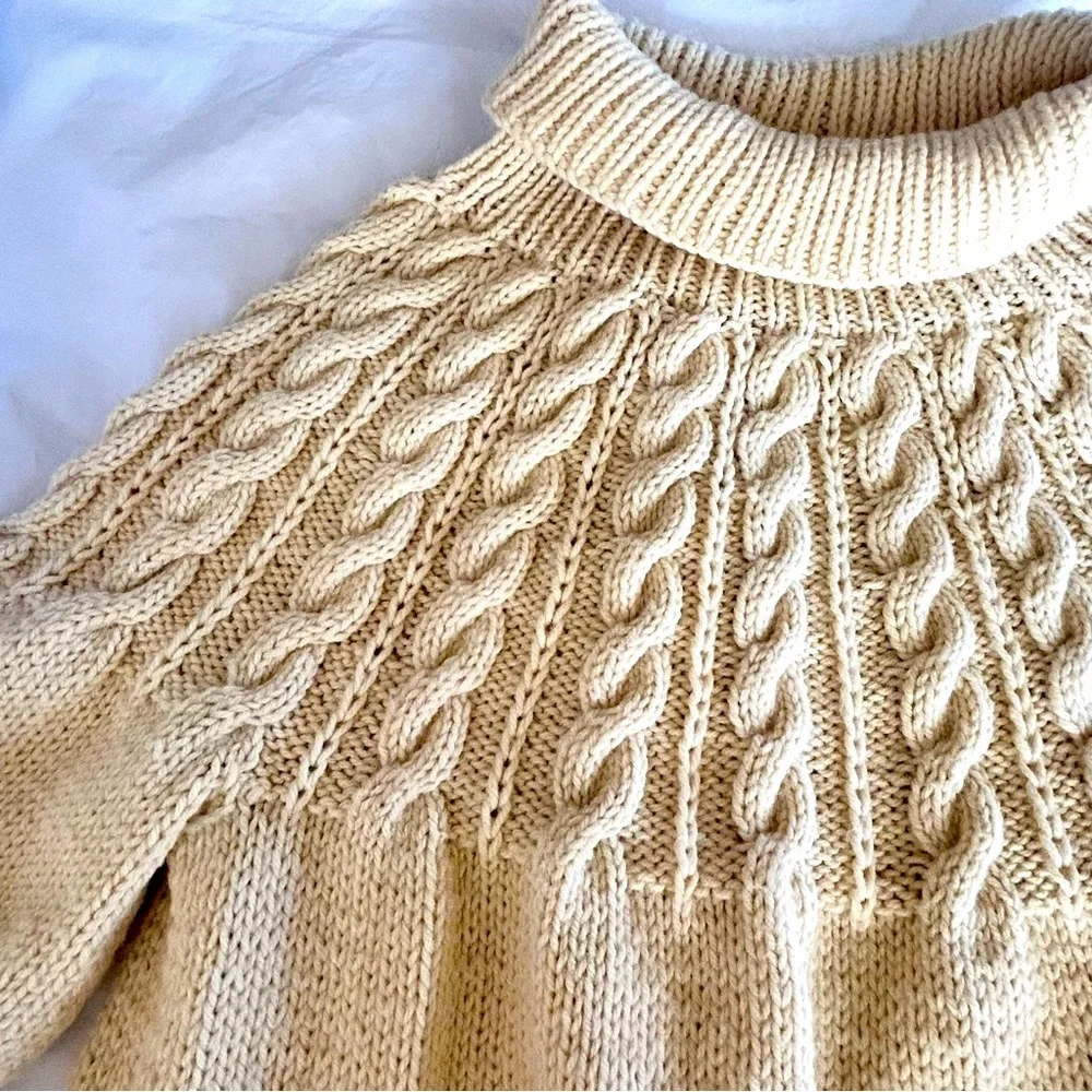 Suigeneris Wool Cable Knit Fisherman Sweater Size L Cream Rory Gilmore